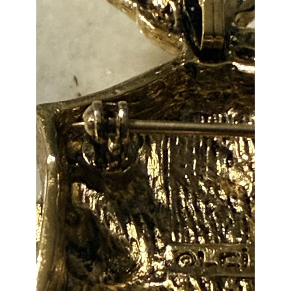 Liz Claiborne Coo Coo Clock Birdhouse Brooch or Pendant Gold Tone Crystal Drop
